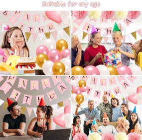 img 3 attached to 🎉 Acetek Birthday Decorations Party Supplies: Happy Birthday Banner, Triangle Bunting Flags, Pom Poms Flowers, Birthday Balloons & Garland for Kids Girl 1st Birthday Sign Party