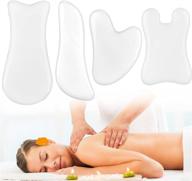 🌿 set of 4 natural jade gua sha facial tools – gua sha massage tool, gua sha board, jade gua sha stone – face sculpting tool, muscle scraper tool for face, eye, neck, body skin (white) logo