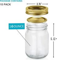 🏺 encheng 16 oz glass jars with airtight lids, wide mouth canning jars for kitchen canisters, pack of 15 glass storage containers логотип