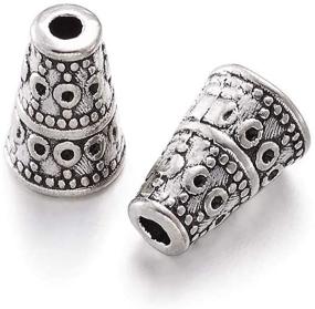 img 4 attached to 🔳 Craftdady 50Pcs Antique Silver Spacer Cone Bead Caps - 10x7mm Tibetan Metal Terminating End Caps for Jewelry Making (Hole: 2mm)