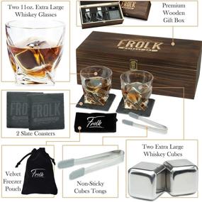 img 3 attached to Premium Whiskey Stones & Glasses Gift Set – King-Sized Stainless-Steel Whiskey Cubes - 11 oz Twisted Whiskey Glasses, Stone Coasters, Tongs – Luxury Set in Real Wood Box