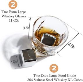 img 1 attached to Premium Whiskey Stones & Glasses Gift Set – King-Sized Stainless-Steel Whiskey Cubes - 11 oz Twisted Whiskey Glasses, Stone Coasters, Tongs – Luxury Set in Real Wood Box