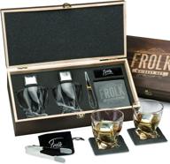 premium whiskey stones & glasses gift set – king-sized stainless-steel whiskey cubes - 11 oz twisted whiskey glasses, stone coasters, tongs – luxury set in real wood box logo