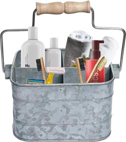 img 3 attached to 🗳️ Rustic Galvanized Metal Storage Organizer with Handle - Flatware Container, Multi-utility Caddy Cart with Wood Grip - Portable Bin for Bathroom, Kitchen, Garden, Office - Square Shape 9.5x6.75x5 Inches