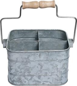 img 4 attached to 🗳️ Rustic Galvanized Metal Storage Organizer with Handle - Flatware Container, Multi-utility Caddy Cart with Wood Grip - Portable Bin for Bathroom, Kitchen, Garden, Office - Square Shape 9.5x6.75x5 Inches