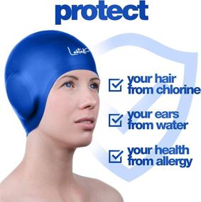 img 2 attached to 🏊 Enhanced 3D Swim Caps for Ultimate Ear Protection - Waterproof Silicone Cap, Unisex Design for Long & Short Hair - Ideal for Adults and Youth