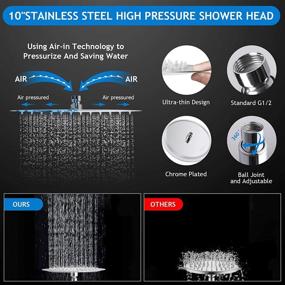 img 1 attached to 🚿 Enhanced Shower Experience: 10 Inch High Pressure Round Rain Shower Head Combo with Adjustable Extension Arm, 5 Settings Handheld Shower Head, and Long Hose for Low Pressure Water