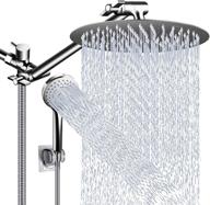 🚿 enhanced shower experience: 10 inch high pressure round rain shower head combo with adjustable extension arm, 5 settings handheld shower head, and long hose for low pressure water logo