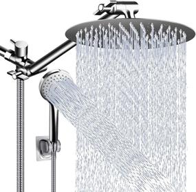 img 4 attached to 🚿 Enhanced Shower Experience: 10 Inch High Pressure Round Rain Shower Head Combo with Adjustable Extension Arm, 5 Settings Handheld Shower Head, and Long Hose for Low Pressure Water