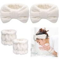 🛀 white 4-piece spa headband wrist washband face wash set: prevent spills & keep clean! logo