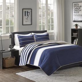 img 4 attached to 🛏️ Cozy Bedding Set - Comfort Spaces Colin Quilt: Trendy Casual Stripe, Vibrant Color Design, Lightweight Coverlet Bedspread for All Seasons, Full/Queen Size, Verone White Blue Stripe - Includes Matching Sham, 3 Piece