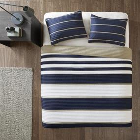 img 2 attached to 🛏️ Cozy Bedding Set - Comfort Spaces Colin Quilt: Trendy Casual Stripe, Vibrant Color Design, Lightweight Coverlet Bedspread for All Seasons, Full/Queen Size, Verone White Blue Stripe - Includes Matching Sham, 3 Piece