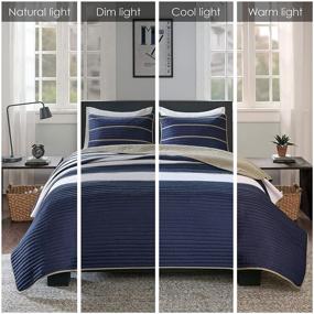 img 1 attached to 🛏️ Cozy Bedding Set - Comfort Spaces Colin Quilt: Trendy Casual Stripe, Vibrant Color Design, Lightweight Coverlet Bedspread for All Seasons, Full/Queen Size, Verone White Blue Stripe - Includes Matching Sham, 3 Piece