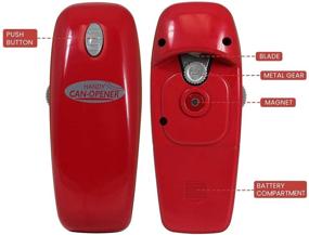 img 3 attached to 🔴 Hystrada Electric Can Opener - Handheld Battery Operated Can Opener - Effortless One-Touch Operation - No Sharp Edges - Automatic Can Opener Works on All Types of Cans (Red)