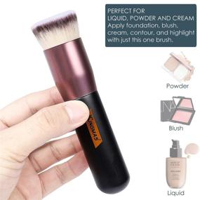 img 3 attached to 💄 Professional Flat Top Kabuki Foundation Brush for Perfect Liquid, Cream, Powder, and Blush Application - Premium Face Makeup Tool (Black, A)