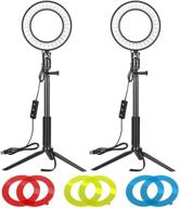 enhance your zoom calls, youtube videos, and live streams with the neewer video conference lighting kit: 2-pack 6-inch dimmable led ring light with tripod stand & color filter logo