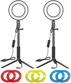 img 4 attached to Enhance your Zoom Calls, YouTube Videos, and Live Streams with the Neewer Video Conference Lighting Kit: 2-Pack 6-inch Dimmable LED Ring Light with Tripod Stand & Color Filter