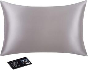 img 4 attached to Premium 22 Momme 6A Long Fiber 100% Mulberry Silk Pillowcase for Hair and Skin - Silver Grey, Queen Size with Invisible Zipper