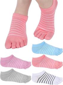 img 4 attached to Colorful Low Cut Toe Socks: 5 Pairs of Stripe Five Finger Socks for Women and Girls