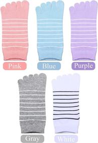 img 1 attached to Colorful Low Cut Toe Socks: 5 Pairs of Stripe Five Finger Socks for Women and Girls