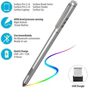 img 1 attached to Hiyo Stylus Pens | Compatible with Surface Pro, Go, Book, Laptop, Studio Pen | 4096 Pressure Sensitivity | Touch Screen Pen with AAAA Batteries and 4 Replacement Tips | Up to 500hrs Continuous Use (Light Gray)