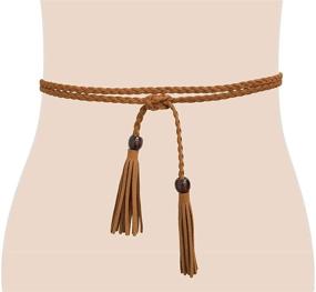 img 3 attached to ☕ Large Coffee PU Leather Waist Chain/Rope with Tassel Beads - Vintage Style, 57 inch