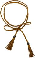 ☕ large coffee pu leather waist chain/rope with tassel beads - vintage style, 57 inch logo