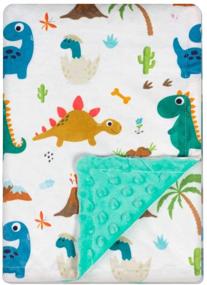img 4 attached to Soft Plush Minky Baby Blanket with Dotted Backing - Ideal Shower Gift for Newborns, Boys and Girls (Green Dinosaur, 30 X 40 inches)