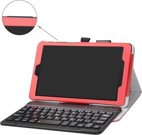 img 3 attached to 🔴 Red Alcatel Joy Tab Keyboard Case - Bige Slim Stand PU Leather Cover With Removable Wireless Keyboard. Compatible with T-Mobile Alcatel Joy Tab 2019 and Alcatel 3T 8-inch Tablet from 2018