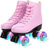 👟 adjustable pu leather women's roller skates, classic shiny double row skates for beginner kids, adults, and youth – ideal for indoor and outdoor use, complete with bag logo