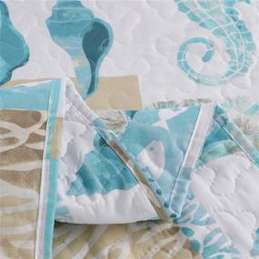 img 2 attached to 🌊 Coastal Cartoon Ocean Bedspread Set in Lake Blue Green: Reversible Reefs, Seahorses, Conches & Seashells for Full/Queen Size Kids Bed, Including Two Pillowcases