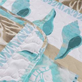 img 1 attached to 🌊 Coastal Cartoon Ocean Bedspread Set in Lake Blue Green: Reversible Reefs, Seahorses, Conches & Seashells for Full/Queen Size Kids Bed, Including Two Pillowcases