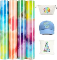 🌈 tianlai tie dye htv pattern vinyl bundle - 4 pack 12x10" iron-on vinyl for cricut and silhouette, glossy pu pattern printed htv sheets logo