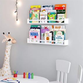 img 3 attached to 📚 Set of 2 White Wall Mounted Nursery Bookshelves - Wallniture Utah 32" Wood Floating Book Shelves for Kids Room