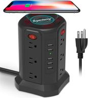 🔌 wireless charger surge protector tower, superdanny 15a vertical power strip 3600w desktop charging station with 12 ac outlets 5 usb ports 6ft heavy duty extension cord for home office dorm black logo