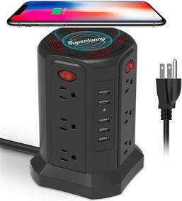 img 4 attached to 🔌 Wireless Charger Surge Protector Tower, SUPERDANNY 15A Vertical Power Strip 3600W Desktop Charging Station with 12 AC Outlets 5 USB Ports 6ft Heavy Duty Extension Cord for Home Office Dorm Black