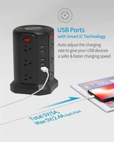 img 1 attached to 🔌 Wireless Charger Surge Protector Tower, SUPERDANNY 15A Vertical Power Strip 3600W Desktop Charging Station with 12 AC Outlets 5 USB Ports 6ft Heavy Duty Extension Cord for Home Office Dorm Black