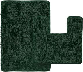 img 4 attached to 🦍 Gorilla Grip Soft Chenille Area Rug Set - U-Shape Contoured Toilet Base Mat & 30x20 Mat - Absorbent Washable Mats - Microfiber Dries Quickly - Bath Rugs for Tub, Bathroom in Hunter Green