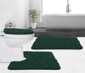 img 3 attached to 🦍 Gorilla Grip Soft Chenille Area Rug Set - U-Shape Contoured Toilet Base Mat & 30x20 Mat - Absorbent Washable Mats - Microfiber Dries Quickly - Bath Rugs for Tub, Bathroom in Hunter Green