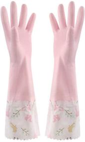 img 4 attached to 🧤 Warm Winter Water Stop Floral Latex Rubber Mitts for Dishwashing & Kitchen, Pink Armsleeve