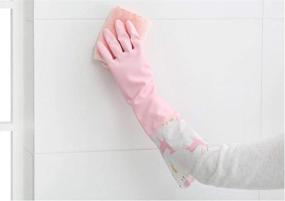 img 2 attached to 🧤 Warm Winter Water Stop Floral Latex Rubber Mitts for Dishwashing & Kitchen, Pink Armsleeve