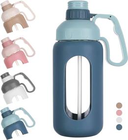 img 4 attached to 💦 Ultra-Hydrating 42oz Glass Water Bottle with Straw: Motivational, Leakproof, BPA-Free - Ideal for Gym, Work & Outdoor Activities