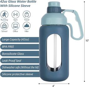 img 3 attached to 💦 Ultra-Hydrating 42oz Glass Water Bottle with Straw: Motivational, Leakproof, BPA-Free - Ideal for Gym, Work & Outdoor Activities