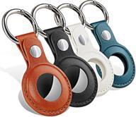 🔑 puikus genuine leather tracker holder with key chain - 4-pack protective case for airtag, easy carry cover for keys, backpacks, liner bags, pet collar logo