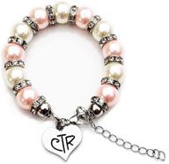 🎁 lds baptism gift: ctr charm bracelet with pink and white pearls and crystals logo