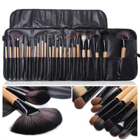 img 2 attached to 💄 Moonight Professional 24pcs Makeup Brush Set - Complete Pro Cosmetic Kit for Eye Shadow, Blush, and Concealer - Includes Leather Case