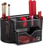 💄 mindspace mesh makeup organizer: non-slip cosmetics holder & jewelry storage - 8 compartments + drawer for brushes, palettes, lipstick - black logo