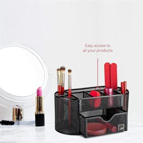 img 3 attached to 💄 Mindspace Mesh Makeup Organizer: Non-Slip Cosmetics Holder & Jewelry Storage - 8 Compartments + Drawer for Brushes, Palettes, Lipstick - Black