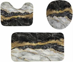 img 1 attached to 🚿 Black Marble Shower Curtain Set: 4-Piece Bundle with Non-Slip Rugs, Toilet Lid Cover, and Bath Mat - Complete Bathroom Set with Accessories