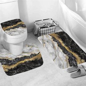 img 3 attached to 🚿 Black Marble Shower Curtain Set: 4-Piece Bundle with Non-Slip Rugs, Toilet Lid Cover, and Bath Mat - Complete Bathroom Set with Accessories